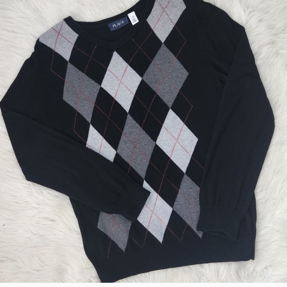 Boys- Black and Gray Argyle Sweater